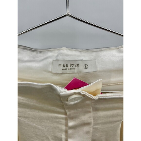 Women's Pants - miss love by Lala White Silk Flowy Wide Leg Pleeted Slack Size S - Picture 2 of 8